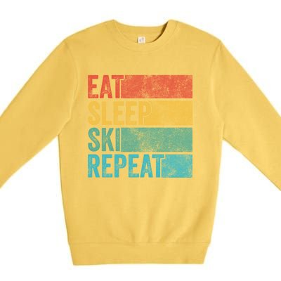 Eat Sleep Ski Repeat Skiing Skier Vintage Distressed Funny Funny Gift Premium Crewneck Sweatshirt