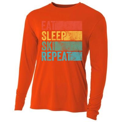 Eat Sleep Ski Repeat Skiing Skier Vintage Distressed Funny Funny Gift Cooling Performance Long Sleeve Crew