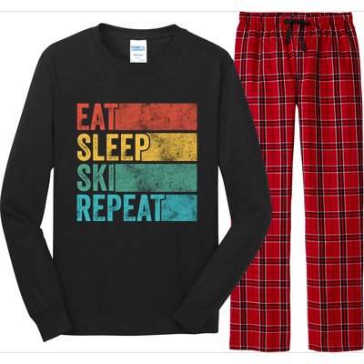 Eat Sleep Ski Repeat Skiing Skier Vintage Distressed Funny Funny Gift Long Sleeve Pajama Set