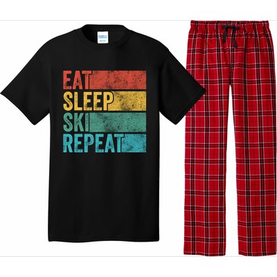 Eat Sleep Ski Repeat Skiing Skier Vintage Distressed Funny Funny Gift Pajama Set