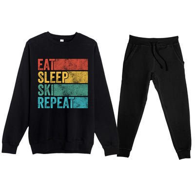 Eat Sleep Ski Repeat Skiing Skier Vintage Distressed Funny Funny Gift Premium Crewneck Sweatsuit Set