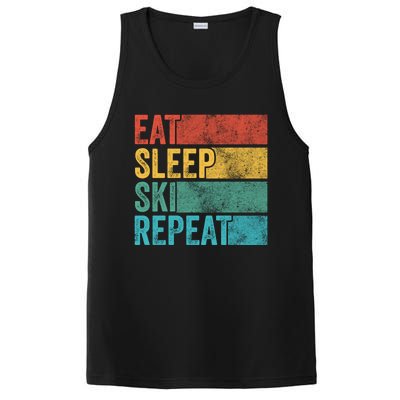 Eat Sleep Ski Repeat Skiing Skier Vintage Distressed Funny Funny Gift PosiCharge Competitor Tank