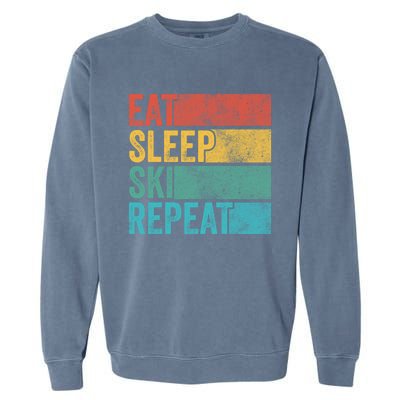 Eat Sleep Ski Repeat Skiing Skier Vintage Distressed Funny Funny Gift Garment-Dyed Sweatshirt