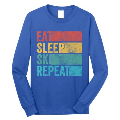 Eat Sleep Ski Repeat Skiing Skier Vintage Distressed Funny Funny Gift Long Sleeve Shirt