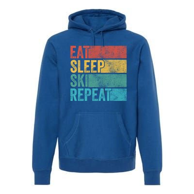 Eat Sleep Ski Repeat Skiing Skier Vintage Distressed Funny Funny Gift Premium Hoodie