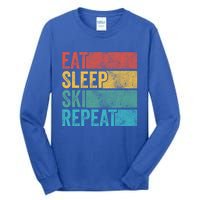 Eat Sleep Ski Repeat Skiing Skier Vintage Distressed Funny Funny Gift Tall Long Sleeve T-Shirt