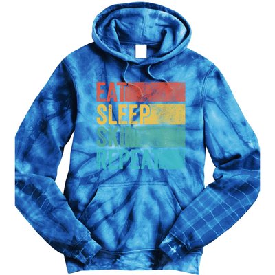 Eat Sleep Ski Repeat Skiing Skier Vintage Distressed Funny Funny Gift Tie Dye Hoodie