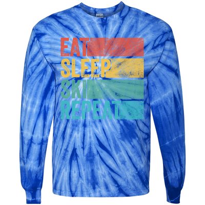 Eat Sleep Ski Repeat Skiing Skier Vintage Distressed Funny Funny Gift Tie-Dye Long Sleeve Shirt