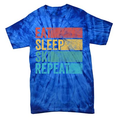 Eat Sleep Ski Repeat Skiing Skier Vintage Distressed Funny Funny Gift Tie-Dye T-Shirt