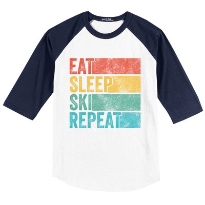 Eat Sleep Ski Repeat Skiing Skier Vintage Distressed Funny Funny Gift Baseball Sleeve Shirt