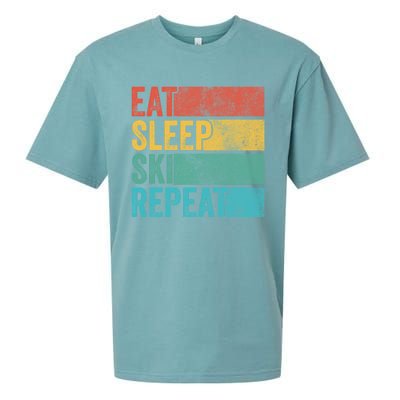 Eat Sleep Ski Repeat Skiing Skier Vintage Distressed Funny Funny Gift Sueded Cloud Jersey T-Shirt