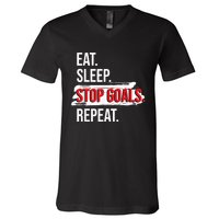 Eat Sleep Stop Goals Repeat Field Hockey Player Hockey Fan V-Neck T-Shirt