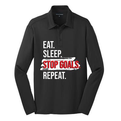 Eat Sleep Stop Goals Repeat Field Hockey Player Hockey Fan Silk Touch Performance Long Sleeve Polo