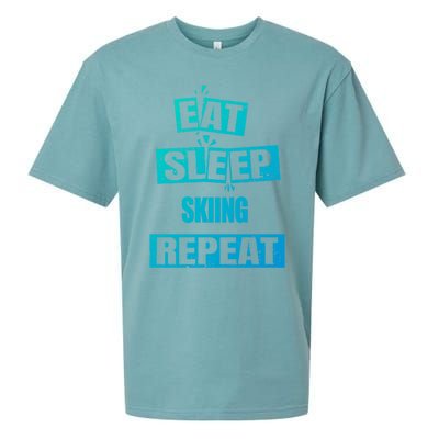 Eat Sleep Skiing Repeat Funny Skiing Cute Gift Sueded Cloud Jersey T-Shirt