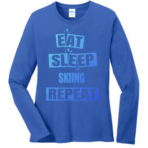 Eat Sleep Skiing Repeat Funny Skiing Cute Gift Ladies Long Sleeve Shirt