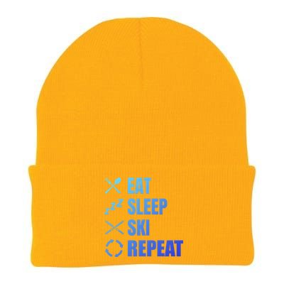 Eat Sleep Ski Repeat Skiing Teacher Extreme Sports Gift Knit Cap Winter Beanie