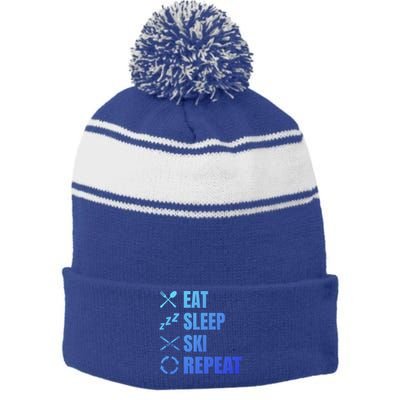 Eat Sleep Ski Repeat Skiing Teacher Extreme Sports Gift Stripe Pom Pom Beanie