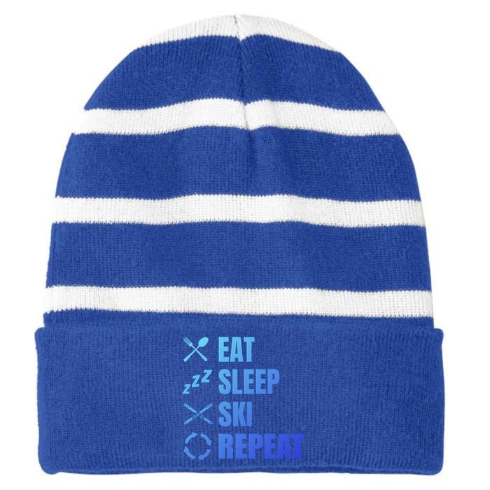 Eat Sleep Ski Repeat Skiing Teacher Extreme Sports Gift Striped Beanie with Solid Band