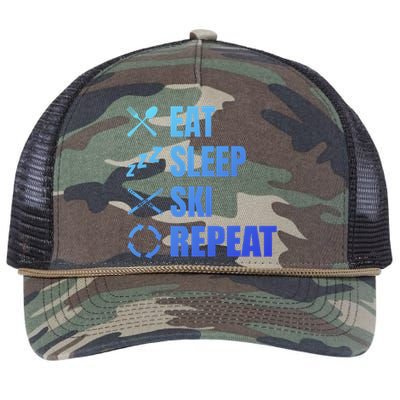 Eat Sleep Ski Repeat Skiing Teacher Extreme Sports Gift Retro Rope Trucker Hat Cap