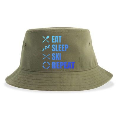 Eat Sleep Ski Repeat Skiing Teacher Extreme Sports Gift Sustainable Bucket Hat