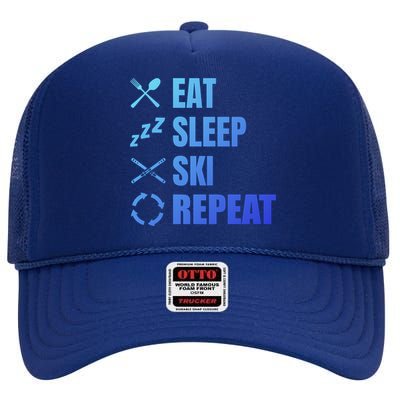 Eat Sleep Ski Repeat Skiing Teacher Extreme Sports Gift High Crown Mesh Back Trucker Hat