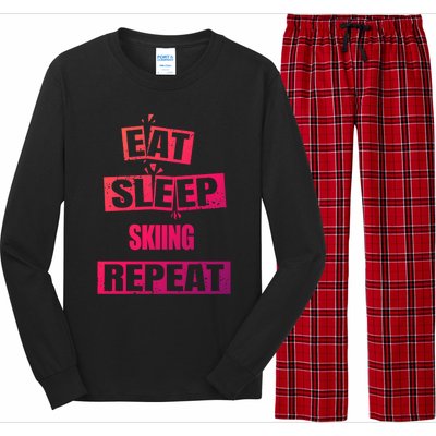 Eat Sleep Skiing Repeat Funny Skiing Cute Gift Long Sleeve Pajama Set