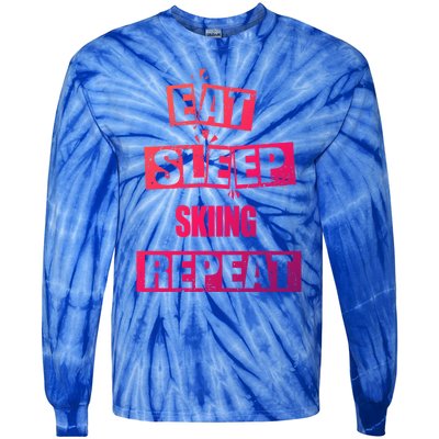 Eat Sleep Skiing Repeat Funny Skiing Cute Gift Tie-Dye Long Sleeve Shirt