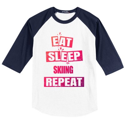 Eat Sleep Skiing Repeat Funny Skiing Cute Gift Baseball Sleeve Shirt