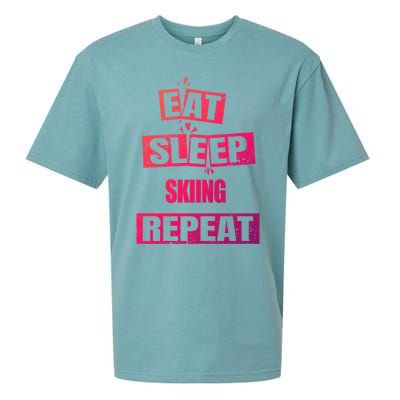 Eat Sleep Skiing Repeat Funny Skiing Cute Gift Sueded Cloud Jersey T-Shirt