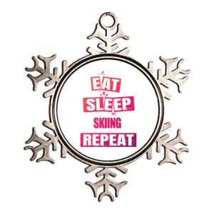 Eat Sleep Skiing Repeat Funny Skiing Cute Gift Metallic Star Ornament