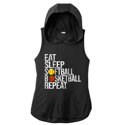 Eat Sleep Softball Basketball Repeat Funny Ball Ladies PosiCharge Tri-Blend Wicking Draft Hoodie Tank