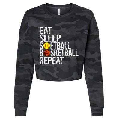 Eat Sleep Softball Basketball Repeat Funny Ball Cropped Pullover Crew