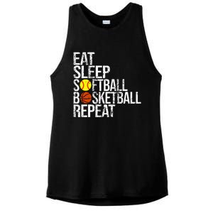 Eat Sleep Softball Basketball Repeat Funny Ball Ladies PosiCharge Tri-Blend Wicking Tank