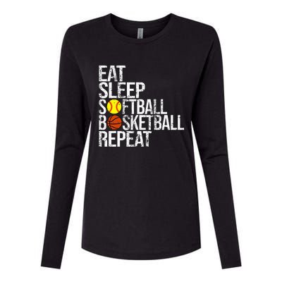 Eat Sleep Softball Basketball Repeat Funny Ball Womens Cotton Relaxed Long Sleeve T-Shirt