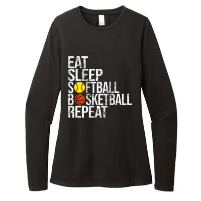 Eat Sleep Softball Basketball Repeat Funny Ball Womens CVC Long Sleeve Shirt