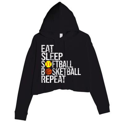 Eat Sleep Softball Basketball Repeat Funny Ball Crop Fleece Hoodie