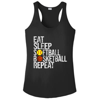 Eat Sleep Softball Basketball Repeat Funny Ball Ladies PosiCharge Competitor Racerback Tank