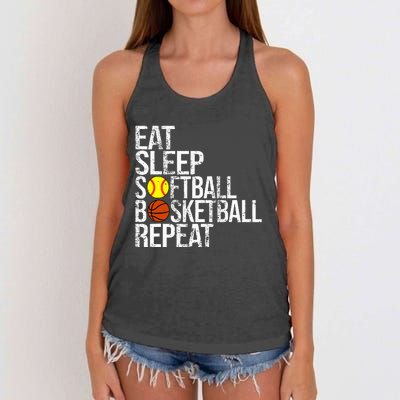 Eat Sleep Softball Basketball Repeat Funny Ball Women's Knotted Racerback Tank