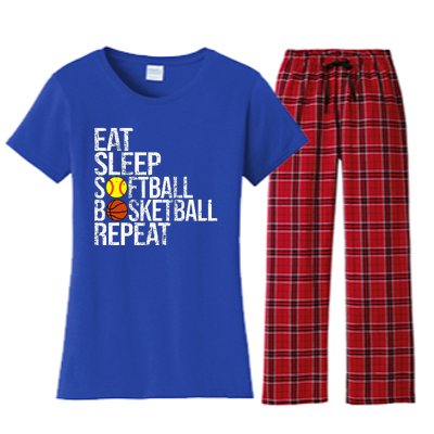 Eat Sleep Softball Basketball Repeat Funny Ball Women's Flannel Pajama Set