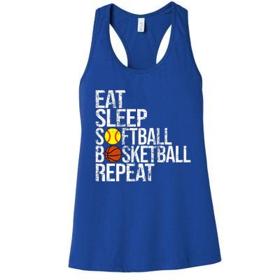 Eat Sleep Softball Basketball Repeat Funny Ball Women's Racerback Tank