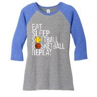 Eat Sleep Softball Basketball Repeat Funny Ball Women's Tri-Blend 3/4-Sleeve Raglan Shirt