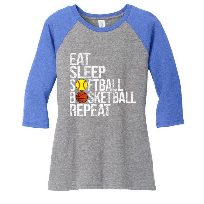 Eat Sleep Softball Basketball Repeat Funny Ball Women's Tri-Blend 3/4-Sleeve Raglan Shirt