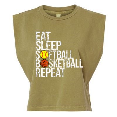 Eat Sleep Softball Basketball Repeat Funny Ball Garment-Dyed Women's Muscle Tee