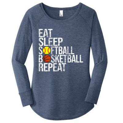 Eat Sleep Softball Basketball Repeat Funny Ball Women's Perfect Tri Tunic Long Sleeve Shirt