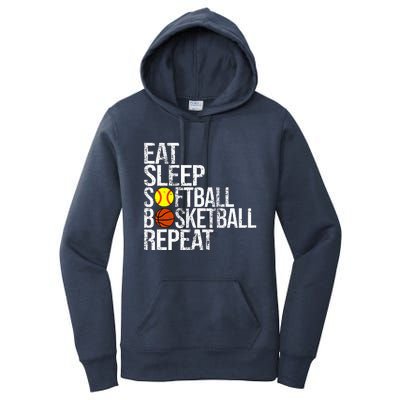 Eat Sleep Softball Basketball Repeat Funny Ball Women's Pullover Hoodie