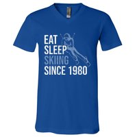 Eat Sleep Skiing Repeat Skier Sport Winter Addiction Ski Cool Gift V-Neck T-Shirt