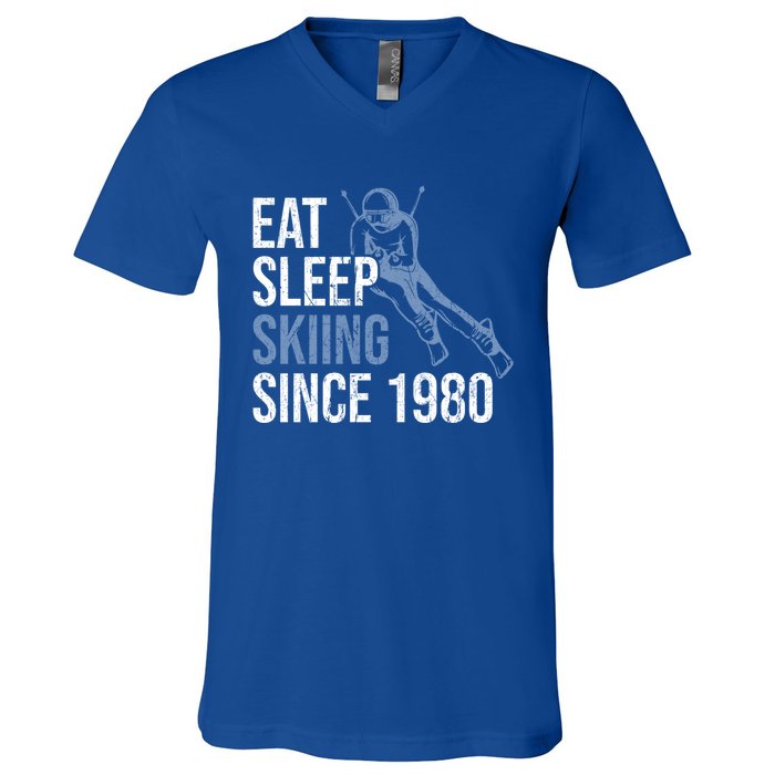 Eat Sleep Skiing Repeat Skier Sport Winter Addiction Ski Cool Gift V-Neck T-Shirt