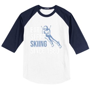 Eat Sleep Skiing Repeat Skier Sport Winter Addiction Ski Cool Gift Baseball Sleeve Shirt