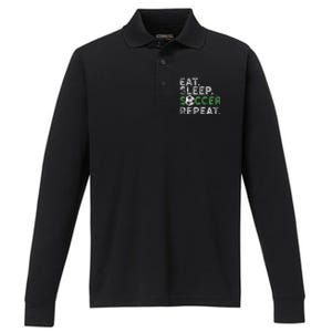 Eat Sleep Soccer Repeat Soccer Player Coach Performance Long Sleeve Polo