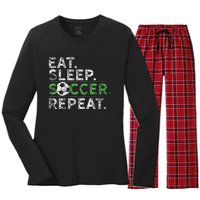 Eat Sleep Soccer Repeat Soccer Player Coach Women's Long Sleeve Flannel Pajama Set 